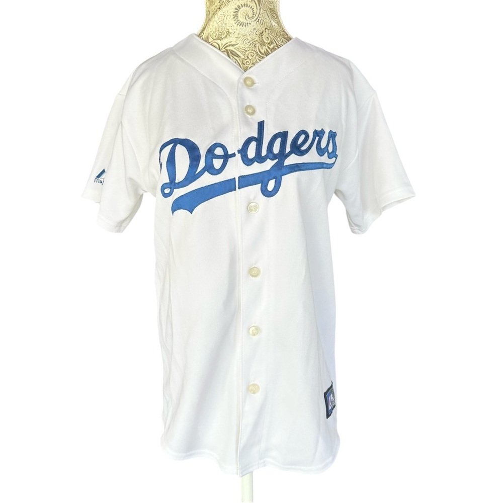 Authentic Majestic Dodgers Many Rodriguez 99 White Jersey with Blue Script Large